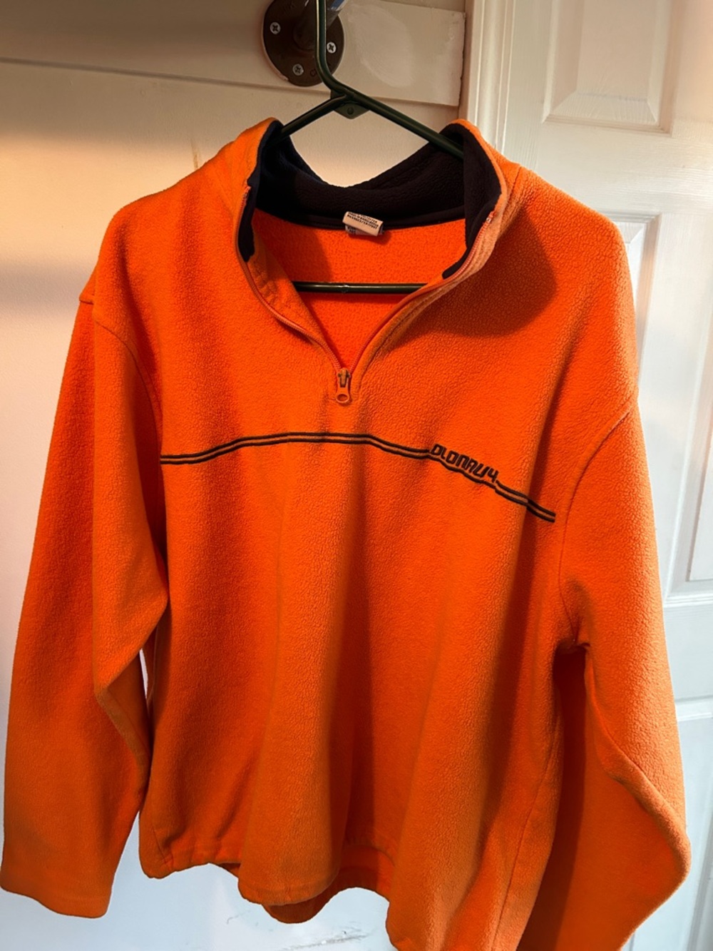 Orange Quarter-Zip Fleece Pullover with Black Trim and Chest Stripe